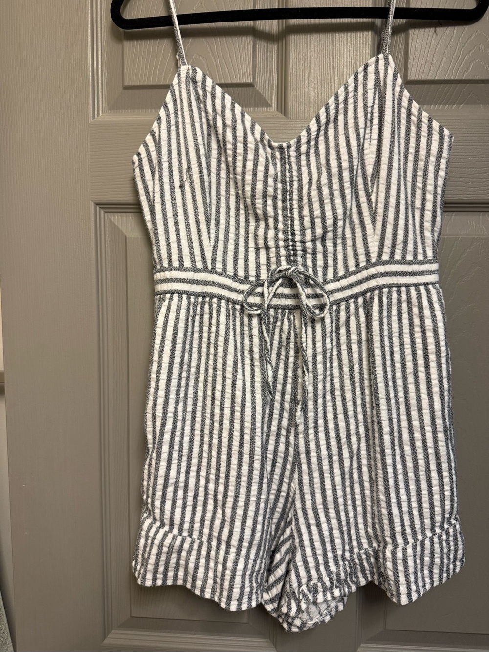 American Eagle Gray & White Striped Romper